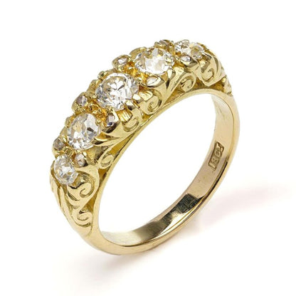Antique Victorian 0.75ct Old Cut Diamond Five Stone Ring in 18ct Yellow Gold