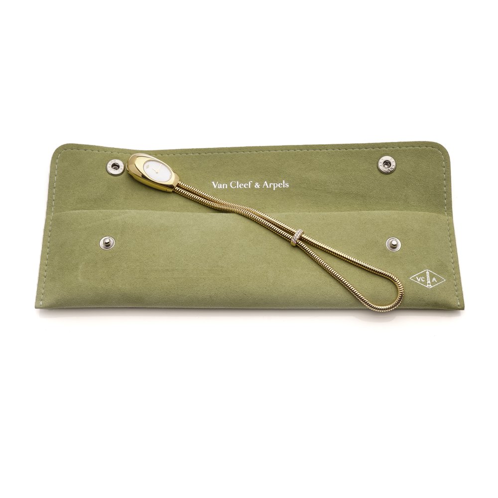 Vintage Van Cleef and Arpels Cadenas Serti 18ct Yellow Gold Watch with Diamonds in Van Cleef & Arpels travel pouch, Circa 1990s