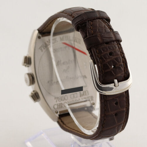 Franck Muller 7850 Chronobanker 18ct White Gold Automatic Watch; black dial, silvered sub-dials, blue-steel and luminescent hands, box, papers