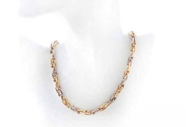 Vintage French 18ct White and Yellow Gold Fancy Link Necklace, Circa 1970s