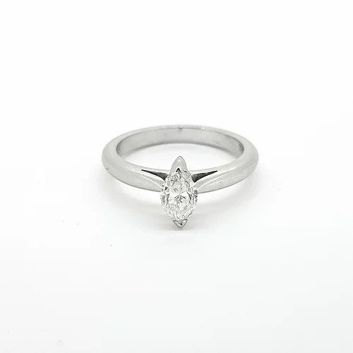 Marquise Cut Diamond Single Stone Engagement Ring; featuring a 0.59 carat marquise-cut diamond, claw set and mounted in platinum