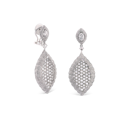 Rose Cut Diamond Cluster Drop Earrings, 5.80 carats, featuring the dazzling combination of rose-cut diamonds surrounded by round brilliant-cut diamonds
