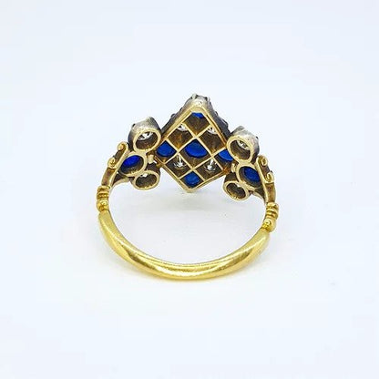 Antique Victorian Sapphire and Diamond Checkerboard Cluster Ring
