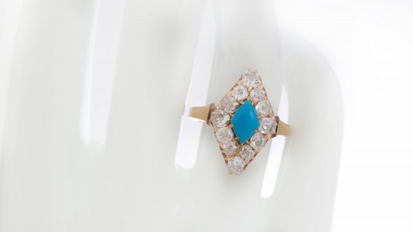 Antique Victorian Turquoise and Diamond Cluster Ring, Circa 1870s