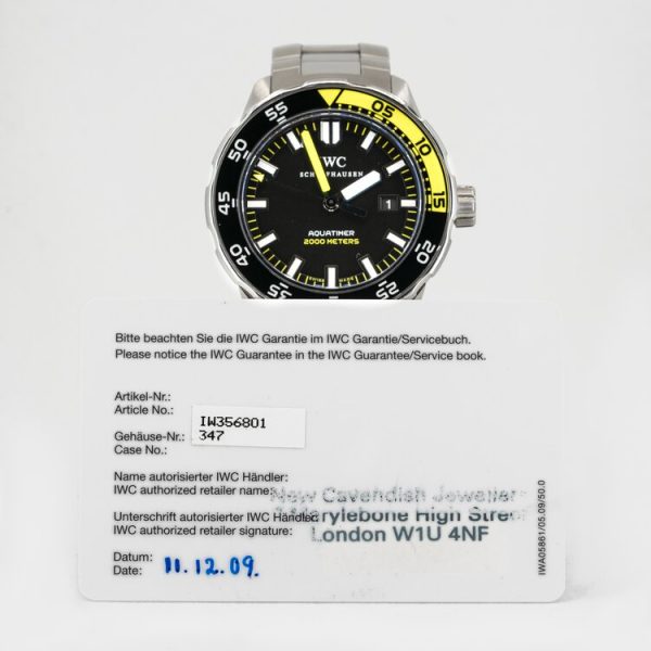 IWC Aquatimer 2000 Steel 44mm Automatic Sport with Black Dial, Ref IW356801 with IWC box and papers