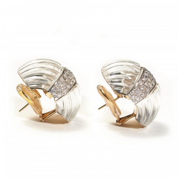 Carved Rock Crystal and Diamond Earrings by Maz