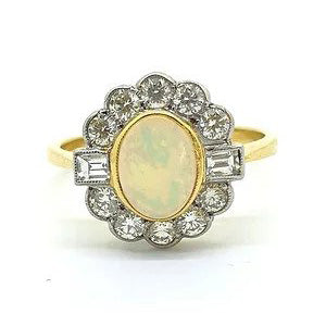 Opal and Diamond Floral Cluster Ring