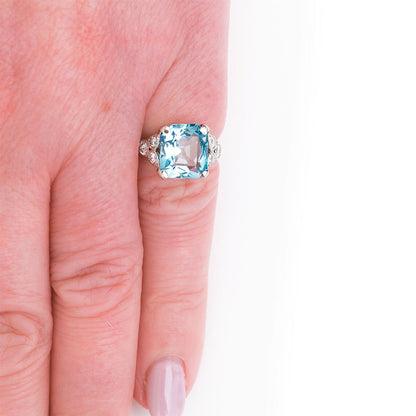 Art Deco 3.40ct Aquamarine and Diamond Ring