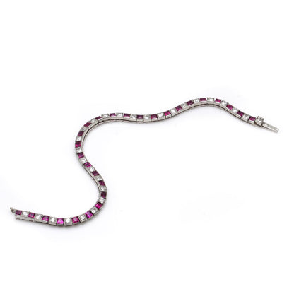 Cartier Art Deco Platinum Tennis Bracelet with Rubies and Diamonds
