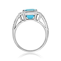 2.66ct Emerald Cut Aquamarine Ring with Split Diamond Shoulders in 18ct White Gold