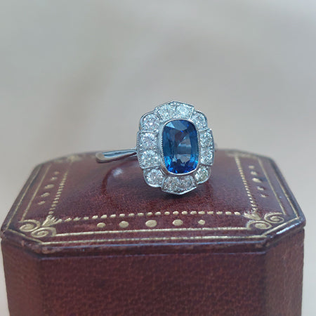 Modern Sapphire and Diamond Floral Cluster Ring