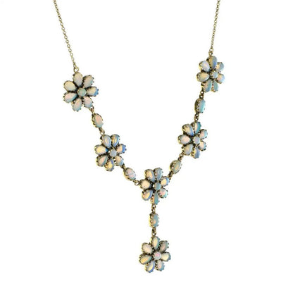Opal Floral Cluster Necklace, 5.97 carat total