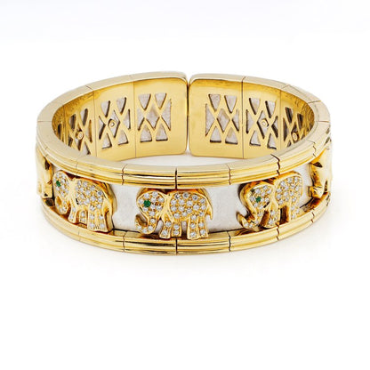 Vintage 18ct Gold Bangle Bracelet with Diamond Set Elephants
