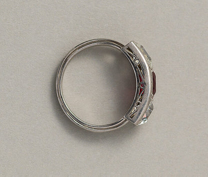 Art Deco 1.55ct Natural Burma Ruby and Diamond Ring