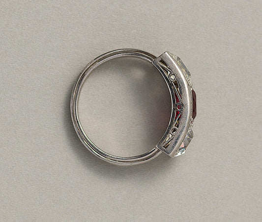 Art Deco 1.55ct Natural Burma Ruby and Diamond Ring