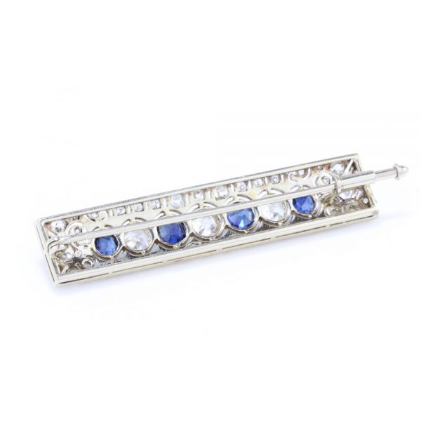 Art Deco Old Cut Diamond, Sapphire and Platinum Brooch