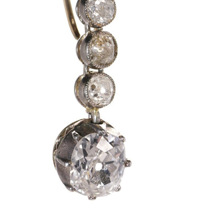 Victorian Antique 3.20ct Old Mine Cut Diamond Drop Earrings