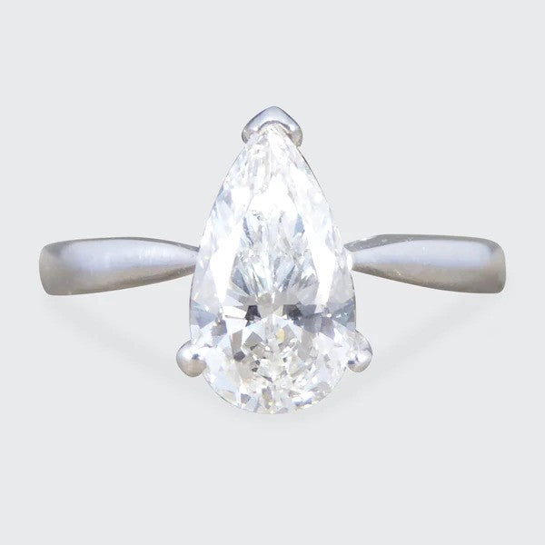 Single Stone 1.26ct Pear Cut Diamond Solitaire Engagement Ring in 18ct White Gold