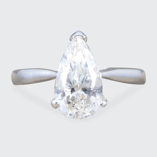 Single Stone 1.26ct Pear Cut Diamond Solitaire Engagement Ring in 18ct White Gold