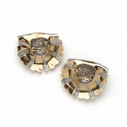 Vintage Gold and Diamond Flower Earrings, 3.00 carats, Circa 1950