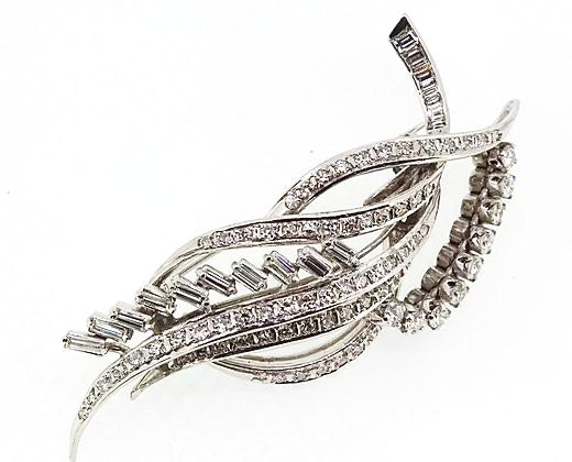 Vintage Diamond Spray Brooch set in 18ct White Gold