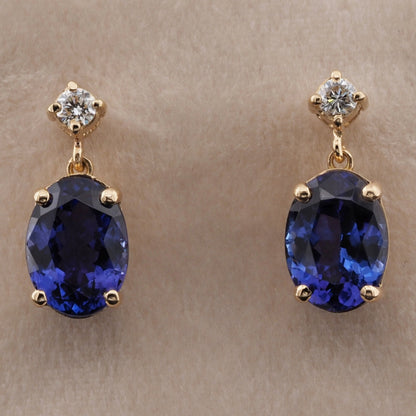 7.50ct Oval Tanzanite and Diamond Drop Earrings