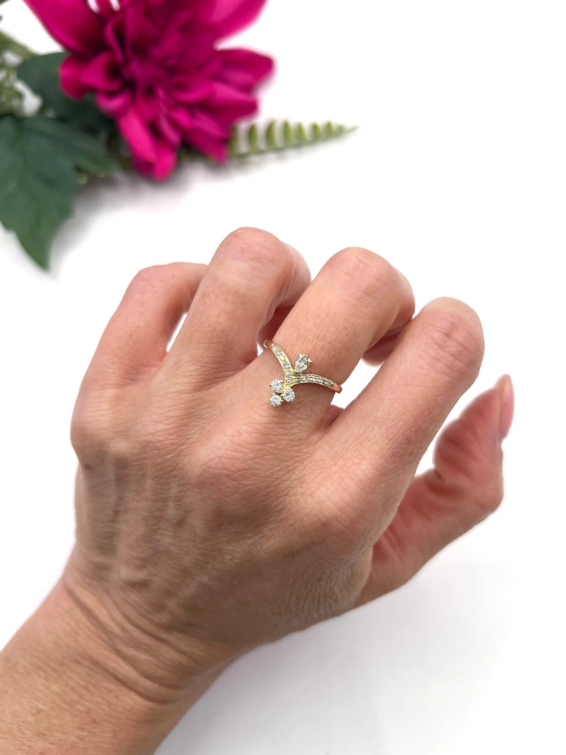 Vintage 18ct Yellow Gold, 1930s Natural Diamond Tiara Ring