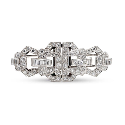 Vintage 1940s Diamond Double Clip Brooch in Platinum