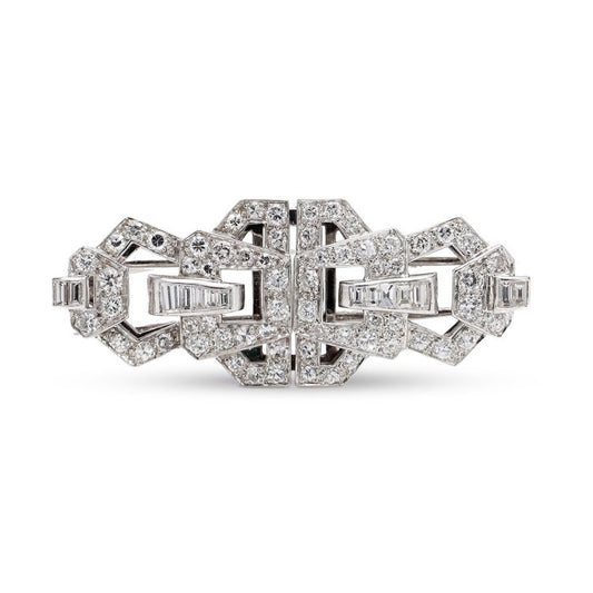 Vintage 1940s Diamond Double Clip Brooch in Platinum