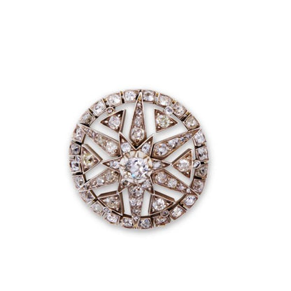 Antique Edwardian Old-Cut Diamond Target Brooch, set in Silver and Gold