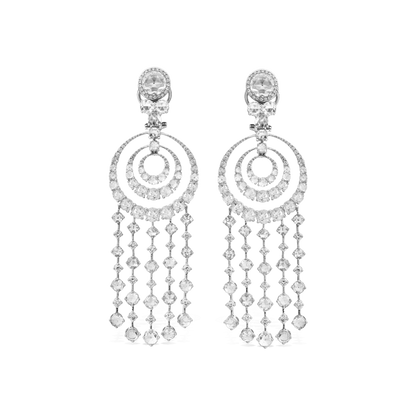 Rose Cut Diamond Spiral Drop Earrings, set with 10.86 carats of dangling round rose cut diamonds with concentric spirals at the centre