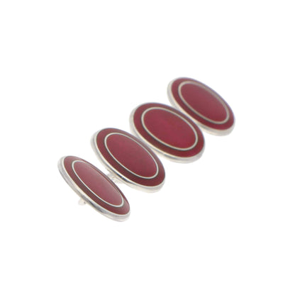 Contemporary Cerise Enamel Oval Chain Cufflinks in Silver