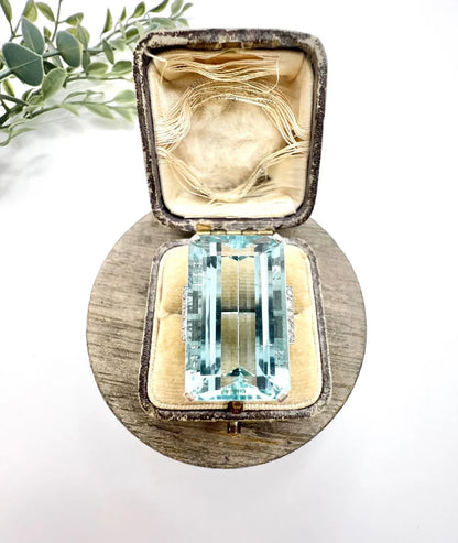 Vintage 25.66ct Aquamarine and Diamond Cocktail Ring