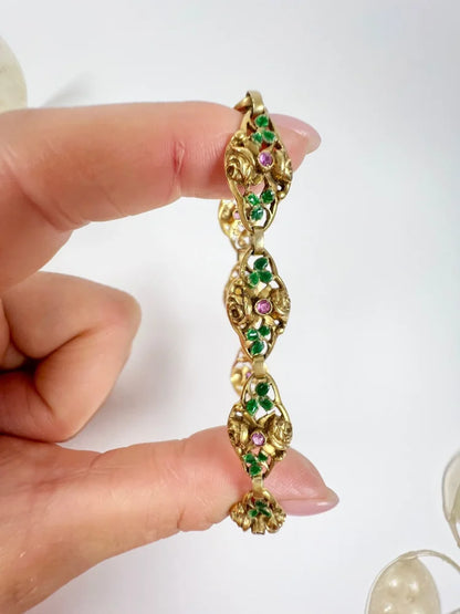 Antique 18 Carat Yellow Gold Bracelet With Rubies And Enamel