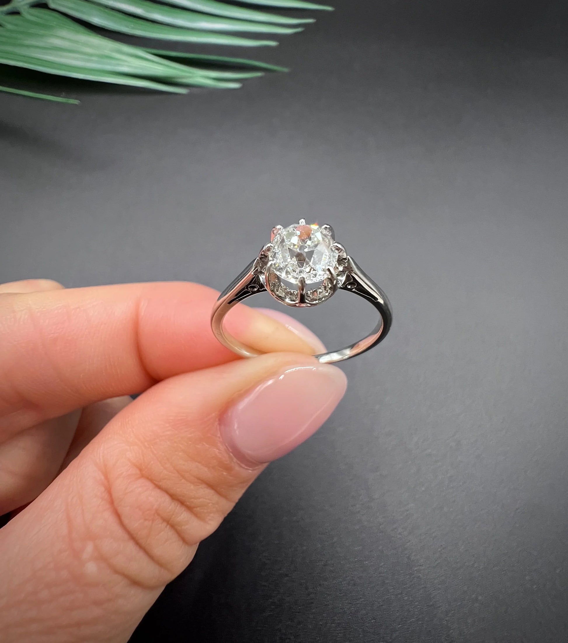 Antique French 18 Carat White Gold and Platinum Single Stone Diamond Ring, 0.70 Carat