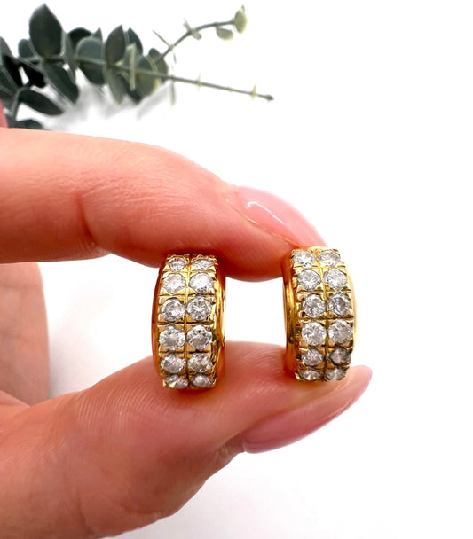 Vintage 18 Carat Yellow Gold Diamond Huggies Hoop Earrings, Circa 2000