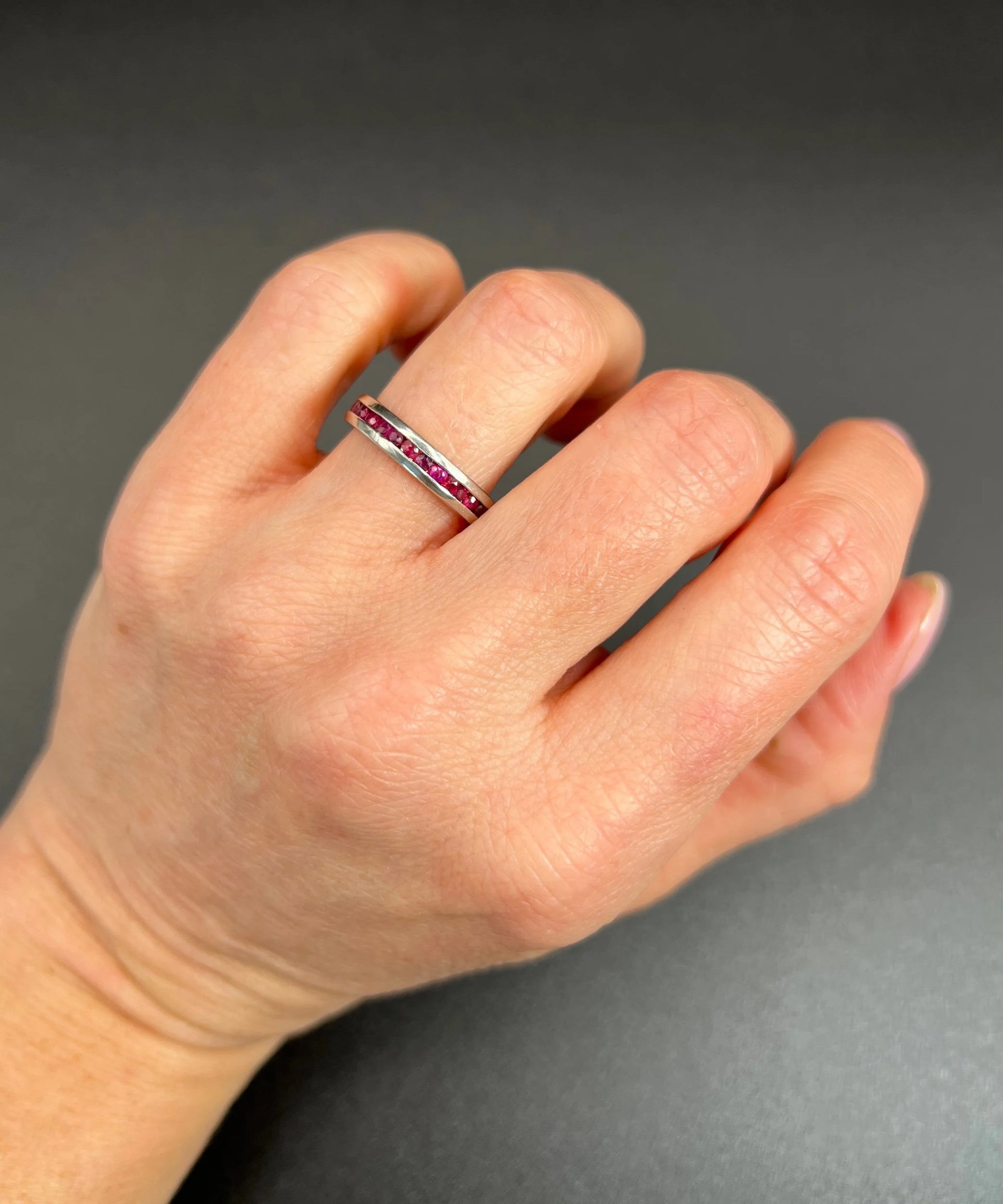 Vintage Platinum Ruby Channel Set Full Eternity Ring, Circa 1980