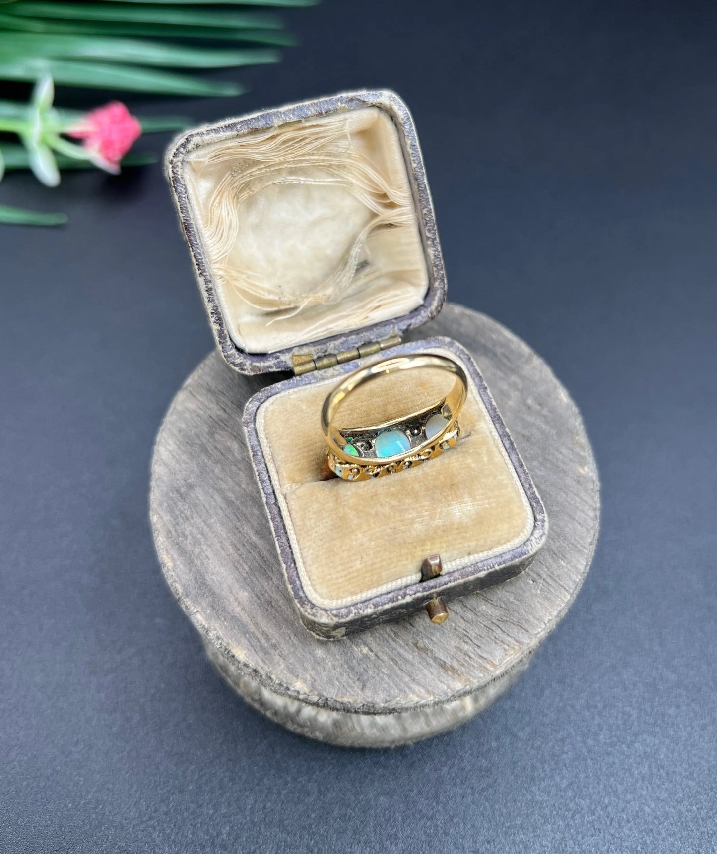 Antique 18 Carat Yellow Gold and Platinum Opal and Diamond Seven Stone Ring, Circa 1910