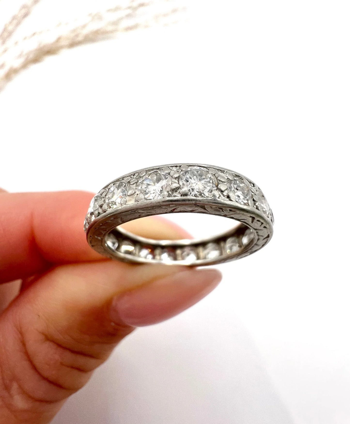 French Antique Platinum 1.40 Carats Diamond Full Eternity Ring, Circa 1920