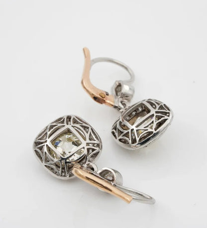 Vintage Estate Old Mine Cut Diamond Drop Earrings, 4.25 carat total