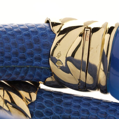 Alexis Barthelay 18ct Yellow Gold, Diamond and Blue Leather Snake Bracelet Watch