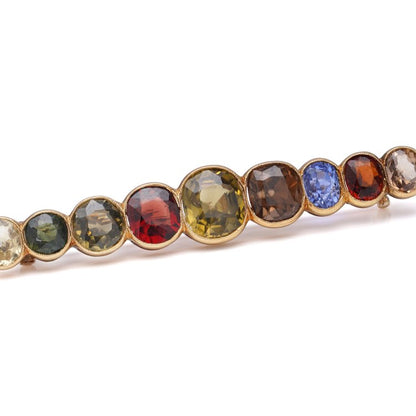 Vintage Multi Gemstone Bar Brooch in 18ct Yellow Gold