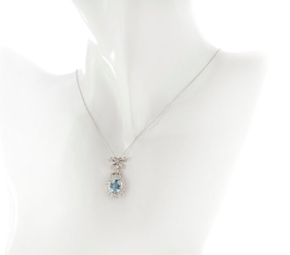 1.50ct Aquamarine and Diamond Oval Cluster Pendant, in 18ct white gold