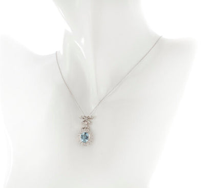 1.50ct Aquamarine and Diamond Oval Cluster Pendant, in 18ct white gold