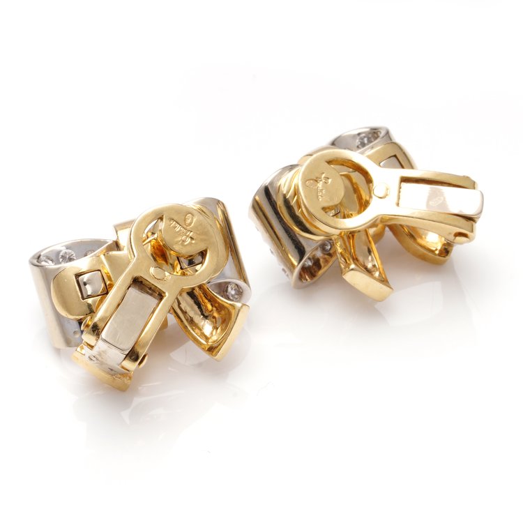 Pomellato Italian 1.08ct Diamond Bow Shaped Clip On Earrings in 18ct Yellow Gold