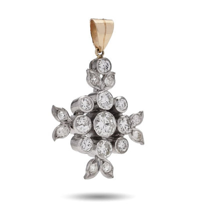 Diamond Floral Snowflake Cluster Pendant, 1.59 carat total