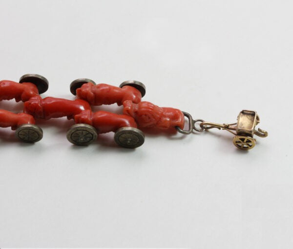 Antique Georgian Coral Bracelet with Carved Animal Links