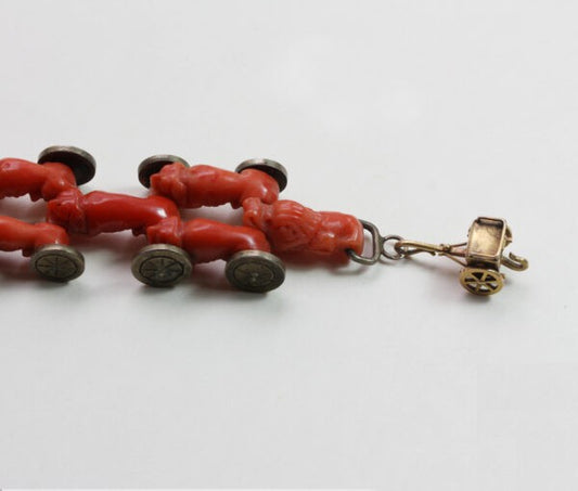 Antique Georgian Coral Bracelet with Carved Animal Links