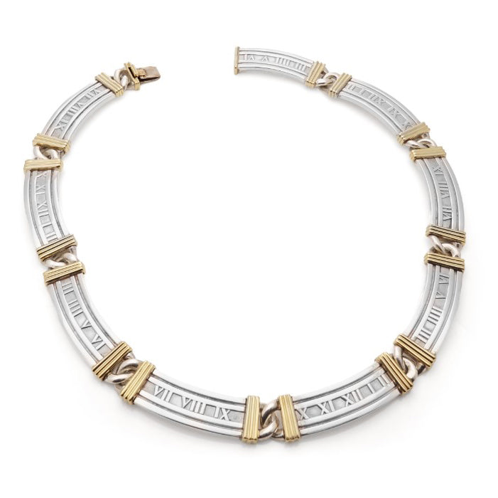 Vintage Tiffany and Co Atlas Silver and Gold Collar Necklace with Roman Numerals