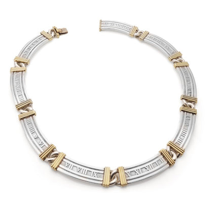 Vintage Tiffany and Co Atlas Silver and Gold Collar Necklace with Roman Numerals